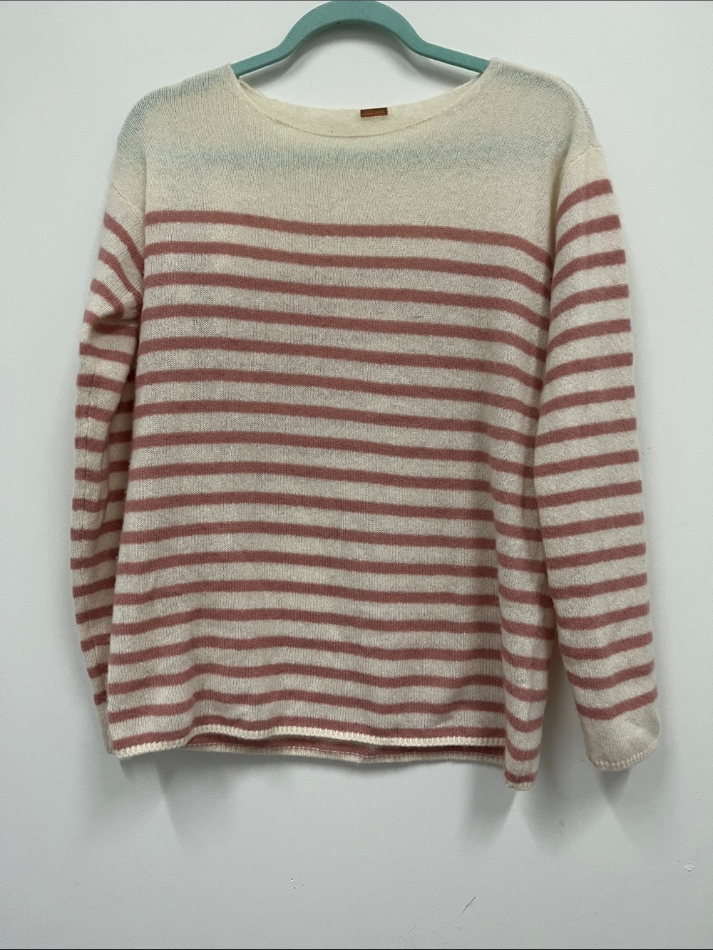 Adam Lippes Cream and Dusty Pink Striped Cashmere Sweater Size XS